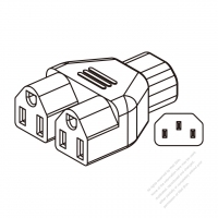 Adapter Plug, IEC 320 Sheet E Inlet to NEMA 5-15R x 2, 3 to 3-Pin