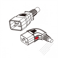 US/Canada 3-Pin IEC 320 Sheet I Plug to IEC 320 C19 Left Angle Power Cord Set (PVC) 1.8M (1800mm) Black  (SJT 16/3C/105C  )