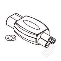 Adapter Plug, IEC 320 Sheet C Inlet to C5 Female Connector (For Laptop), 2 to 3-Pin