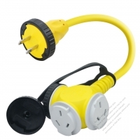 China 1 to 3 Locking Cord, 2-Pin to 3-Pin Receptacle x 3, 2*1.0MMSQ Yellow 0.3M (0.98 FT)