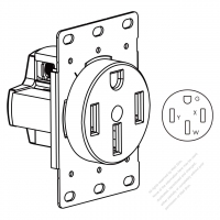 USA/Canada Flush Mount Receptacle NEMA 14-50R, 3 P 4 Wire Grounding 50A 125V/250V