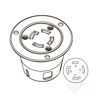 USA/Canada Locking Flanged Outlet NEMA L15-30R, 3 P 4 Wire Grounding 30A 3Ø 250V