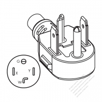 USA/Canada NEMA 14-30P 30AMP, 3 P/ 4 Wire Grounding, Elbow AC Plug, 125V/250V