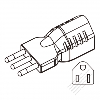 Molding Type - Adapter Plug, Italy plug to NEMA 5-15R Connector 3 to 3-Pin 10A 250V  (Molding Type)