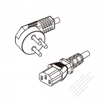 Israel 3-Pin Angle Plug To IEC 320 C13 AC Power Cord Set Molding (PVC) 0.5M (500mm) Black ( H05VV-F 3G 0.75mm2 )