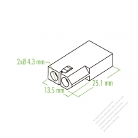 Plastic Housing 25.1mm x 13.5mm x 2 x Ø4.3mm 2-Pin