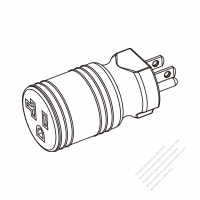 Adapter Plug, NEMA 5-15P to NEMA 5-20R, Twist Locking, 2 P, 3 Wire Grounding, 3 to 3-Pin 15A/20A 125V