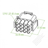 Plastic Housing 27.43mm x 33.78mm x 12 x R1.37-R1.4mm 12-Pin