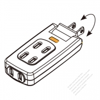 Taiwan Power Tap (180º Rotary pin) with Neon Lamp, 2-pin, 3 outlets