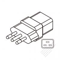 Adapter Plug, Italy to IEC 320 C19 Female Connector 3 to 3-Pin 16A 250V