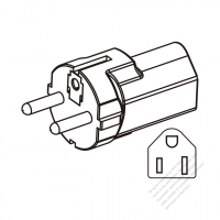 Molding Type - Adapter Plug, European plug to NEMA 5-15R Connector 3 to 3-Pin 10A 250V  (Molding Type)