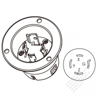 USA/Canada Locking Flanged Inlet NEMA L15-20P, 3 P 4 Wire Grounding 20A 3Ø 250V