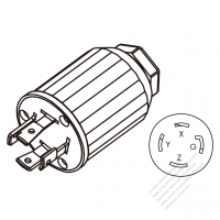 USA/Canada Twist-Lock 	(NEMA L15-30P)  5-Pin Straight plug, 4 P, 5 Wire Grounding 30A, 3 Phase 250V