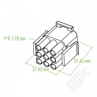 Plastic Housing 27.43mm x 27.43mm x 9 * R 1.78mm 9-Pin