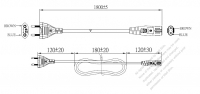 Brazil 2-Pin Plug To IEC 320 C7 AC Power Cord Set Molding (PVC) 1.8M (1800mm) Black ( H03VVH2-F 2X 0.75mm² )