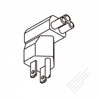 Adapter Plug, US Angle Type to IEC 320 C5 Female Connector 3 to 3-Pin 2.5A 125V