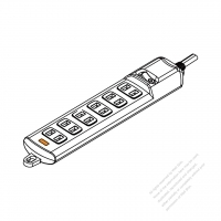 Taiwan Type Power Strip 2-Pin outlet x 6, 10A~15A 125V