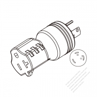 Adapter Plug, NEMA L5-30P Twist Locking to NEMA 5-20R, 2 P, 3 Wire Grounding, 3 to 3-Pin 30A to 15A/20A 125V