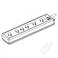 USA/ Canada Type Power Strip NEMA 5-15R outlet x 6, 3-Pin 15A 125V