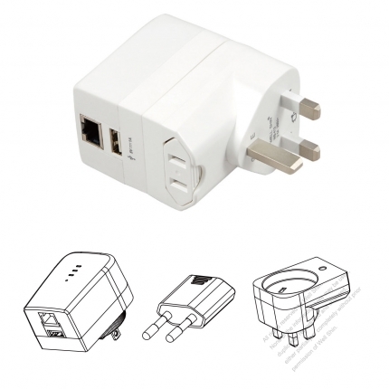 5V/ 1A USB充電 + WIFI 分享器・北美/欧州/英国/豪州插頭変換USB 2.0アダプタ組