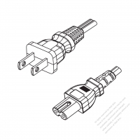 北米2 ピンプラグ・IEC 320 C7 コネクタ付き電源コードセット・超音波組み立て- PVC ワイヤー ・ 長さ1.8M・ 黒 (NISPT-2 18/2C/60C )