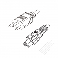 スイス 3 ピン プラグ・IEC 320 C5 コネクタ付き電源コードセット・ 超音波組み立て・(HF) ハロゲンフリー・ 長さ1.8M・ 黒 (H05Z1Z1-F 3X 0.75mm² )