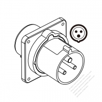 IEC 309 IP44 防沫保護 ・2 P + E 工業用ACソケット・ 30A/32A 250V