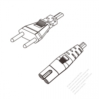 スイス 2 ピンプラグ・IEC 320 C7 コネクタ付き電源コードセット・超音波組み立て・(HF) ハロゲンフリー・ 長さ 1 M・ 黒 (H03Z1Z1H2-F 2X 0.75mm² )