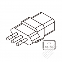 ACアダプタ・イタリヤプラグ変換 IEC 320 C19水平3本UPS コネクタ・3 P->3 P 16A 250V