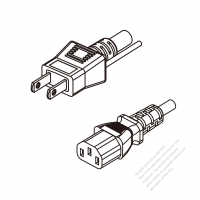 日本3 ピン プラグ・IEC 320 C13 コネクタ付き電源コードセット ・ 一体成形 タイプ・ PVC ワイヤー・ 長さ 0.8M・ 黒 (VCTF 3X 0.75mm² 丸形 )