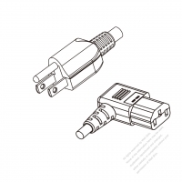 北米3 ピン・  NEMA 5-15Pプラグ・IEC 320 C13 コネクタ付き電源コードセット (右 L 型)・ 超音波組み立て・(HF) ハロゲンフリー・ 長さ1.8M・ 黒 (SVE 18/3C/60C )