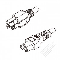 北米3 ピン・  NEMA 5-15P プラグ・IEC 320 C5 コネクタ付き電源コードセット・ 一体成形 タイプ・ PVC ワイヤー ・ 長さ1.8M・ 黒 (SPT2 18/3C/60C )