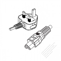 英国 UK 3 ピン プラグ・IEC 320 C5 コネクタ付き電源コードセット ・超音波組み立て- PVC ワイヤー ・ 長さ 1 M・ 黒 (H05VV-F 3G 0.75mm² )