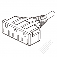 北米扇形 3-ピン電源タップ・コンセント口数：3 個 (NEMA 5-15R)・耐熱性.10A/13A/15A 125V