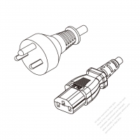 デンマーク 3 ピン プラグ・IEC 320 C13 コネクタ付き電源コードセット・ 超音波組み立て- PVC ワイヤー ・ 長さ1.8M・ 黒 (H05VV-F 3G 0.75mm² )