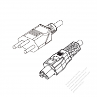 スイス 3 ピン プラグ・IEC 320 C5 コネクタ付き電源コードセット ・超音波組み立て- PVC ワイヤー ・ 長さ1.8M・ 黒 (H03VV-F 3G 0.75mm² )