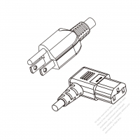 北米3 ピン・  NEMA 5-15Pプラグ・IEC 320 C13 コネクタ付き電源コードセット (右 L 型)・ 超音波組み立て- PVC ワイヤー ・ 長さ1.8M・ 黒 (SVT 18/3C/105C )