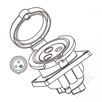 IEC 309 IP44 防沫保護 ・2 P + E 工業用ACソケット・30A 125V