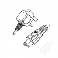 英国 UK 3 ピン プラグ・IEC 320 C5 コネクタ付き電源コードセット・ 超音波組み立て- PVC ワイヤー ・ 長さ1.8M・ 黒 (H03VV-F 3G 0.75mm² )