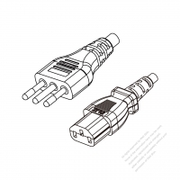 イタリア 3 ピン プラグ・IEC 320 C13 コネクタ付き電源コード・ 超音波組み立て- PVC ワイヤー ・ 長さ1.8M・ 黒 (H05VV-F 3G 0.75mm² )