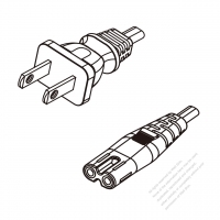 北米2 ピン NEMA 1-15P プラグ・IEC 320 C7 コネクタ付き電源コードセット・ 一体成形タイプ・ PVC ワイヤー ・ 長さ 0.5M・ 黒 (SPT-2 18/2C/60C )