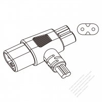 AC電源 3-ピン・T 形 コネクタ(片側 C7 ソケット・片側 IEC320 C7 プラグ)・10A 125/250V 2.5A 250V