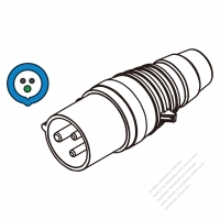 IEC 309 工業用AC電源プラグ・2 P + 接地・ IP 44 防水規格・ (6H) (北米) 20A 250V)・ (欧州 16A 200~250V )