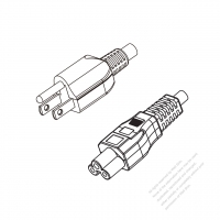 日本3 ピン プラグ・IEC 320 C5 コネクタ付き電源コードセット・ 超音波組み立て- PVC ワイヤー ・ 長さ 1 M・ 黒 (VCTF 3X 0.75mm² )