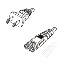 北米2 ピン NEMA 1-15P プラグ・IEC 320 C7 極性 コネクタ付き電源コードセット・一体成形タイプ・ PVC ワイヤー ・ 長さ1.8M・ 黒 (NISPT-2 18/2C/60C )