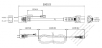日本3 ピン プラグ・IEC 320 C5 コネクタ付き電源コードセット・ 一体成形 タイプ・ PVC ワイヤー ・ 長さ1.8M・ 黒 (VCTF 3X 0.75mm² 丸形 )