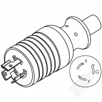 北米 NEMA 引掛形(ロック式) L6-15P 工業用 2 P + 接地 AC プラグ・15A 250V