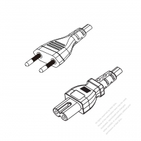 ブラジル 2 ピンプラグ・IEC 320 C7 コネクタ付き電源コードセット・超音波組み立て・(HF) ハロゲンフリー・ 長さ1.8M・ 黒 (H03Z1Z1H2-F 2X 0.75mm² )