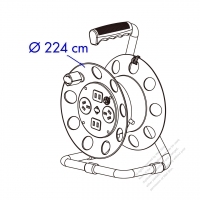 4口ソケット・コードリール・ 中国2 + 3 P・ RVV 300/500 1.5*3C・ OD:8.1・ 20~90M 1.0~1.5 mm² 3C 電線・ 10A 250V・ ケース 強化・ リール外径224mm