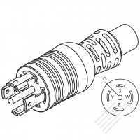 北米 NEMA 引掛形(ロック式) L22-20P 工業用4 P + 接地 AC プラグ・30A・ 3ØY 120/208V